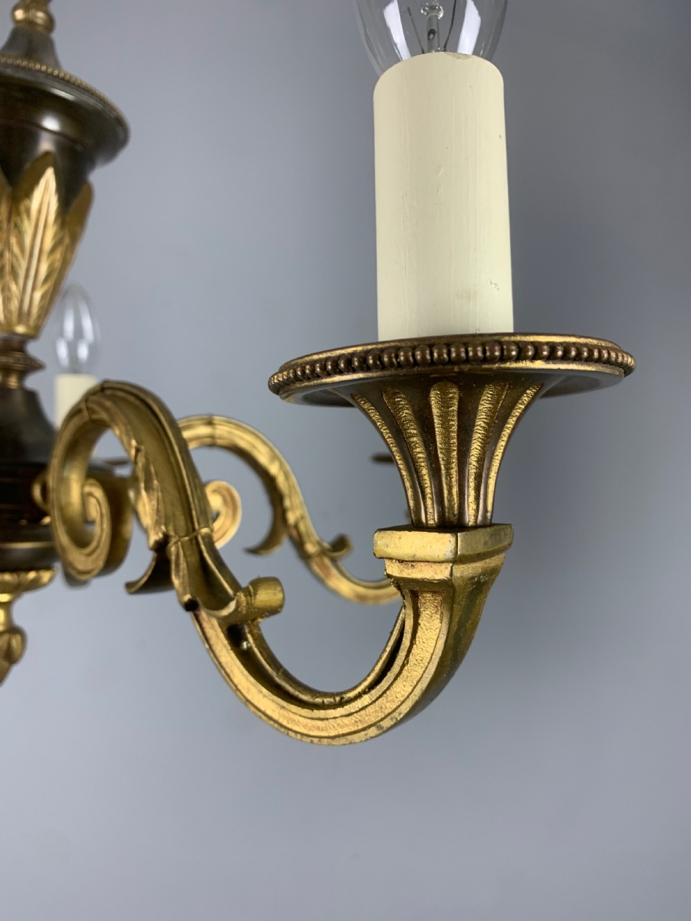 French Gilded Brass 5 Light Antique Chandelier View VII