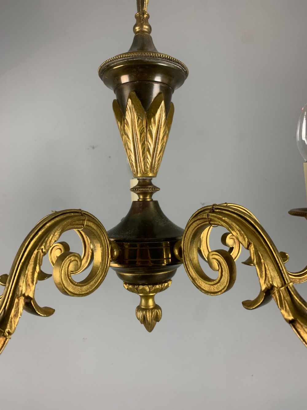 French Gilded Brass 5 Light Antique Chandelier View VIII