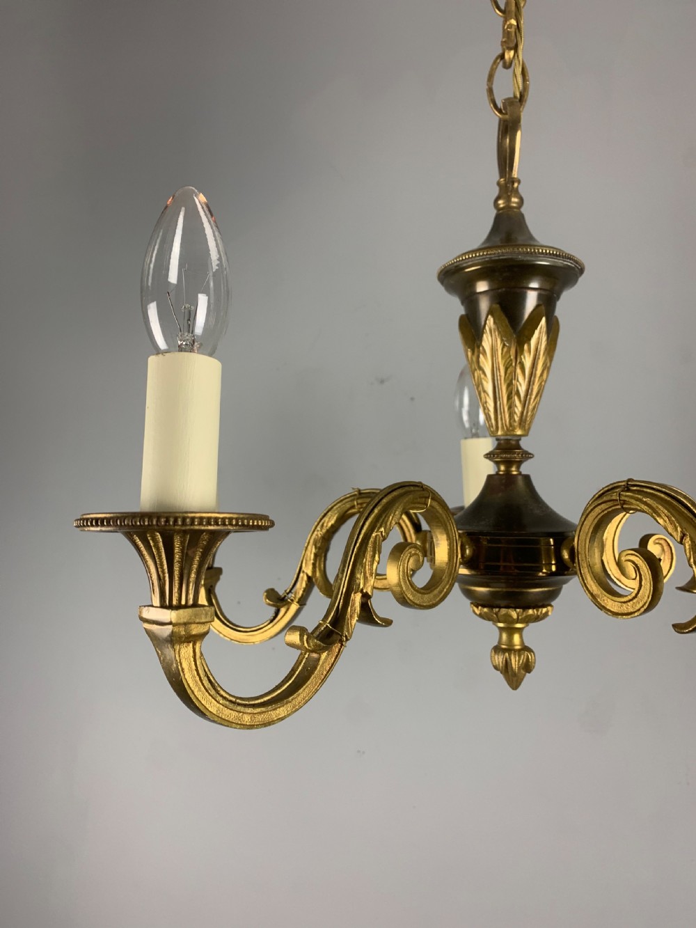 French Gilded Brass 5 Light Antique Chandelier View XI