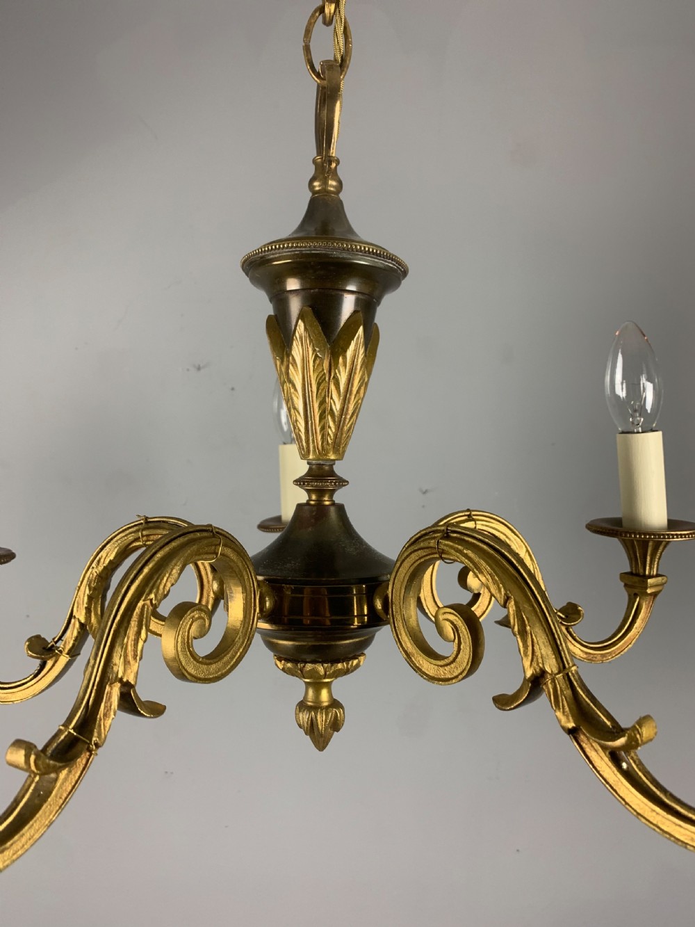 French Gilded Brass 5 Light Antique Chandelier View XII