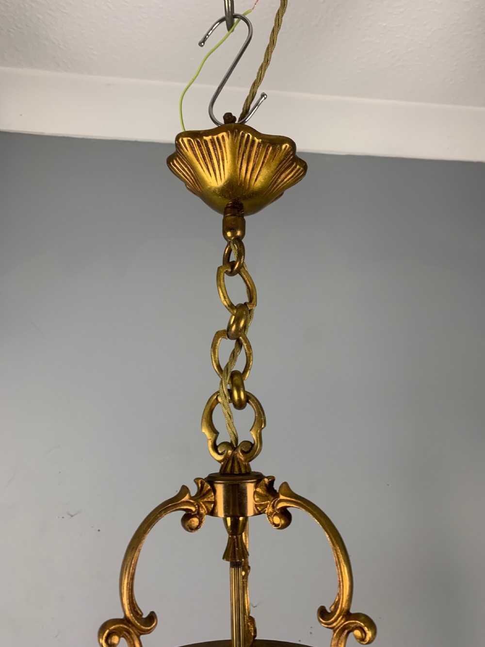 French Gilded Triple Light Convex Antique Hall Lantern View VI