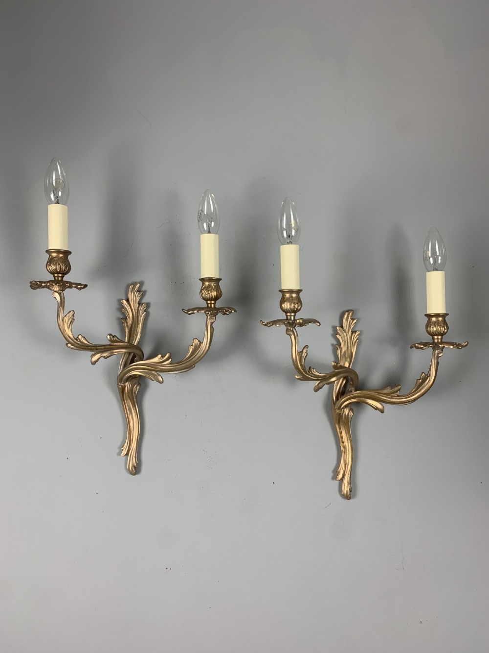 Pair of French Antique Wall Lights, Silver Bronze Gilt Finish  View II