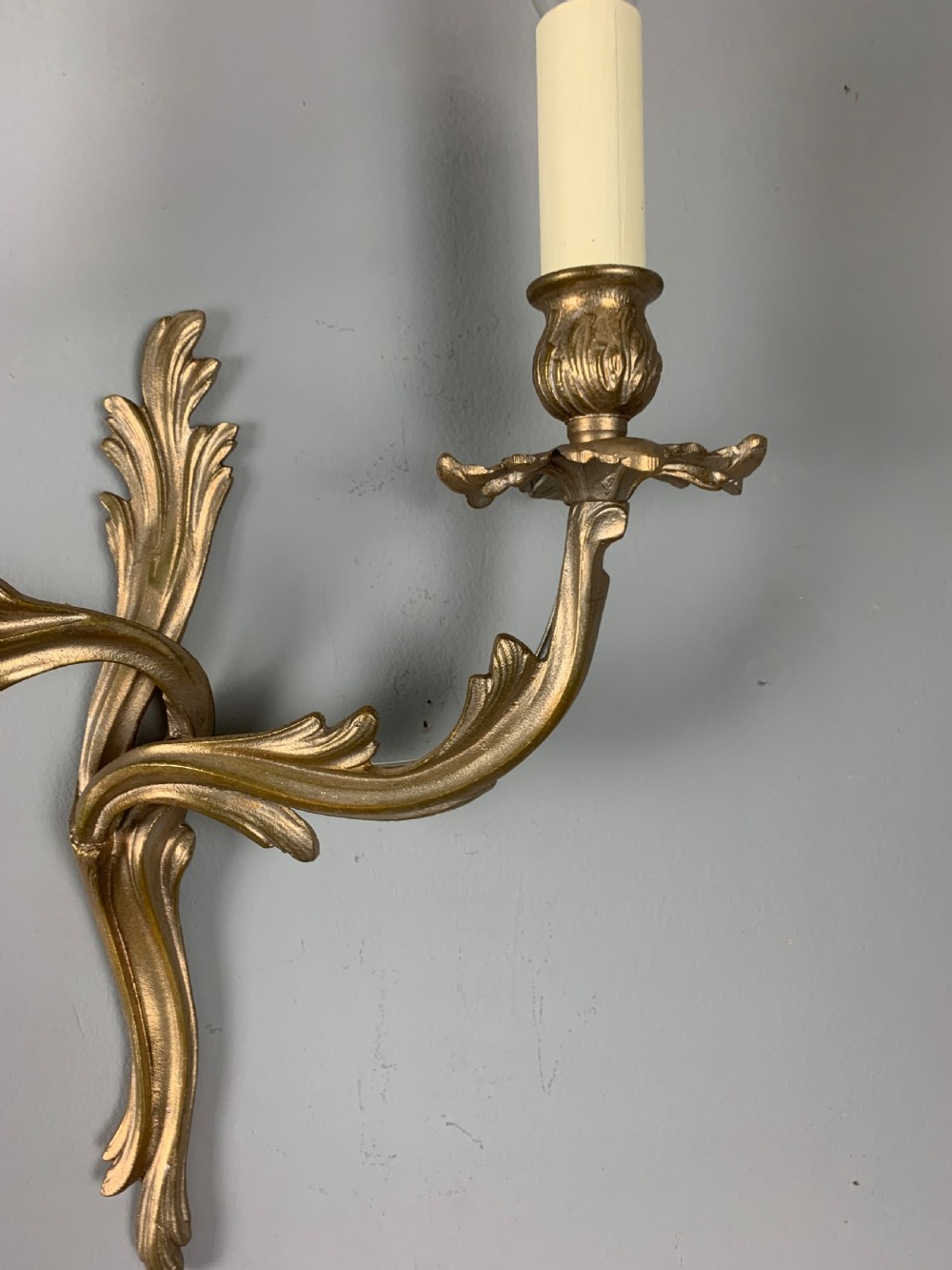 Pair of French Antique Wall Lights, Silver Bronze Gilt Finish  View III