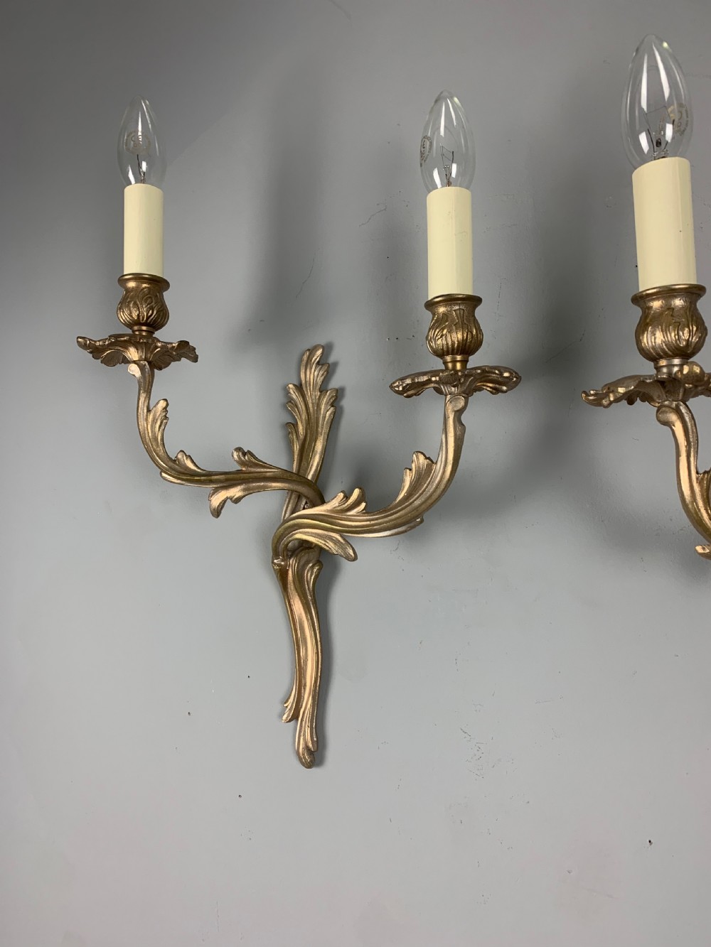 Pair of French Antique Wall Lights, Silver Bronze Gilt Finish  View V