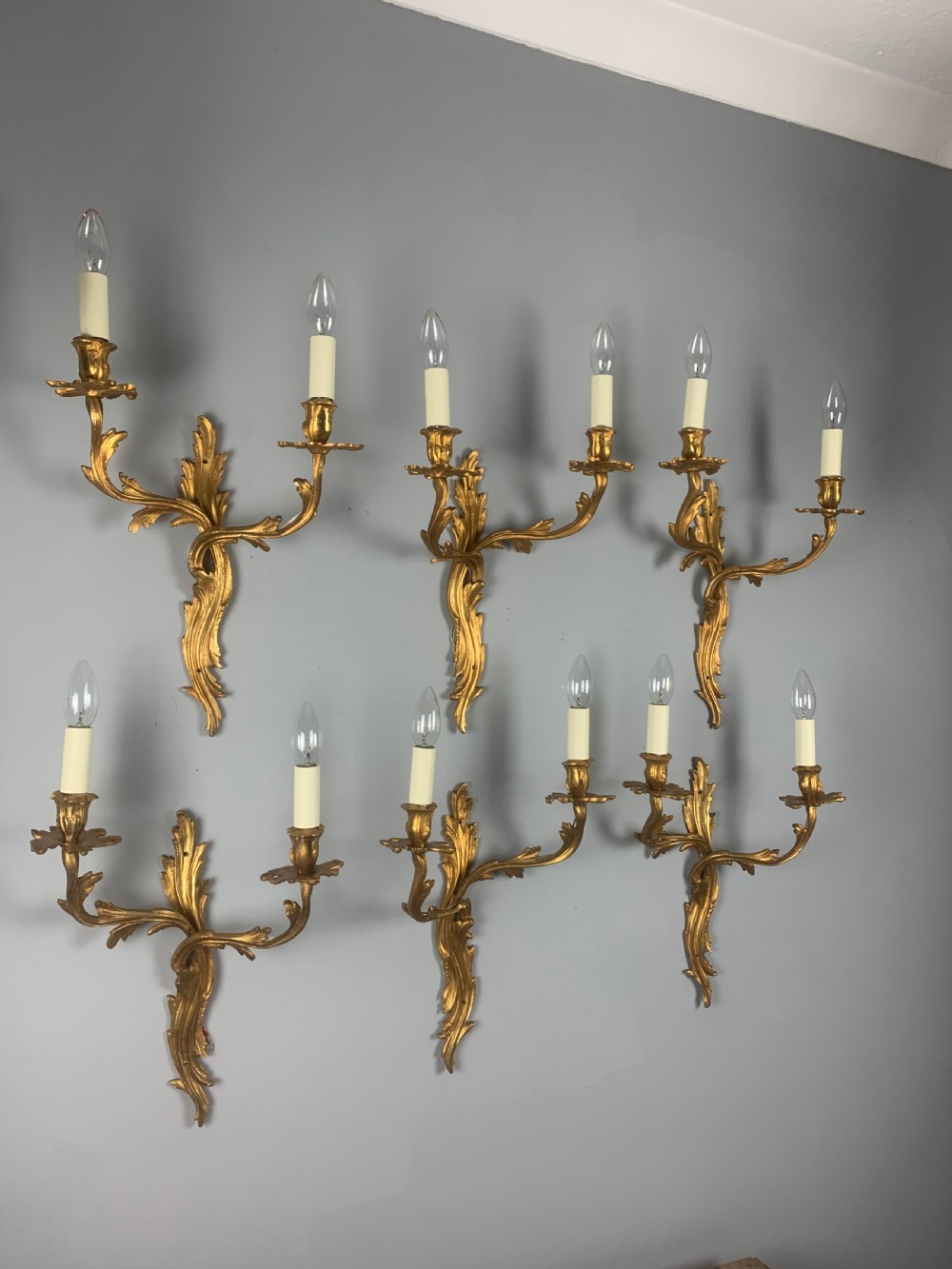 Set of 6 Large Rococo Gilt French Antique Wall Lights  View II