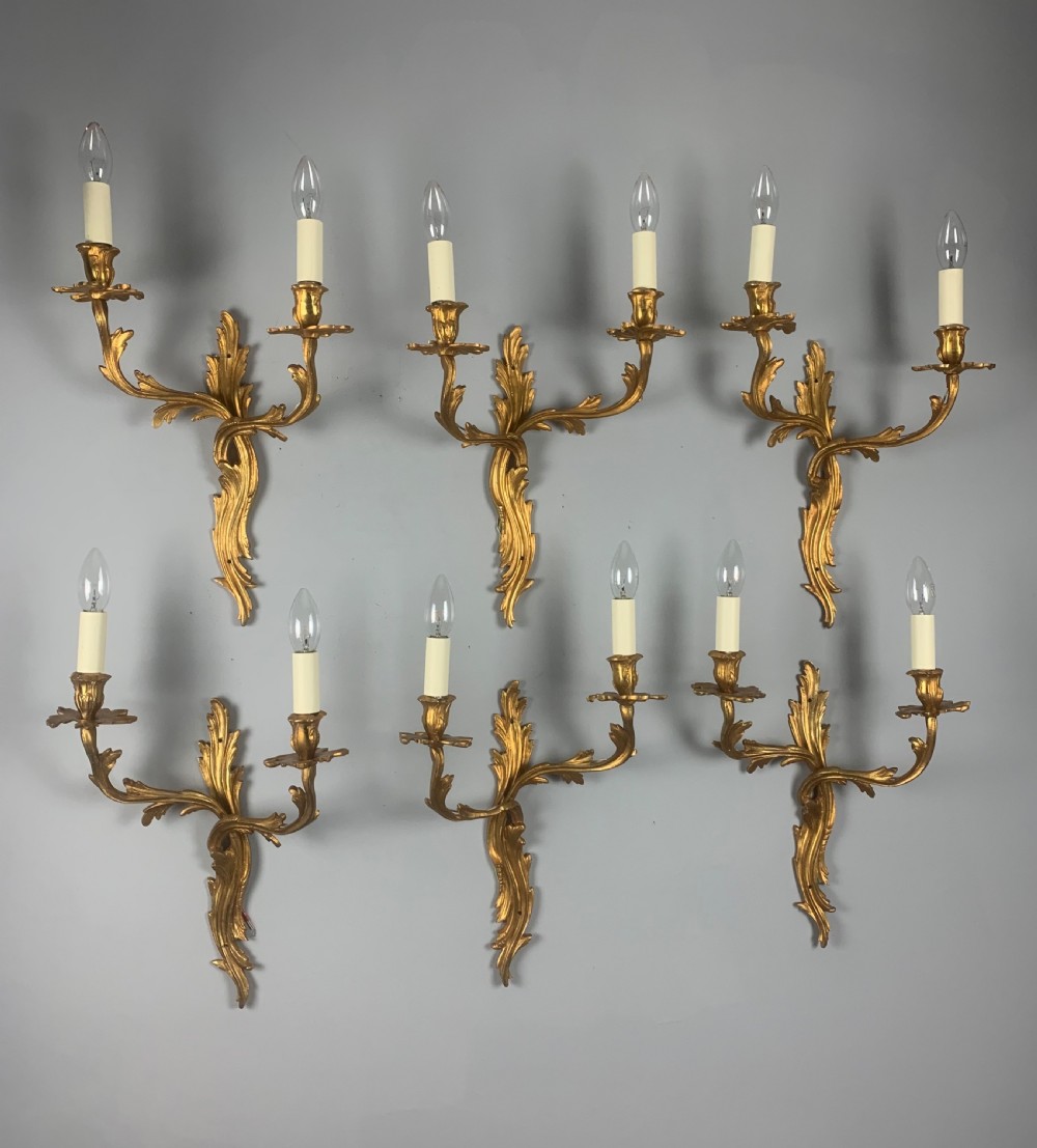 Set of 6 Large Rococo Gilt French Antique Wall Lights  View IV