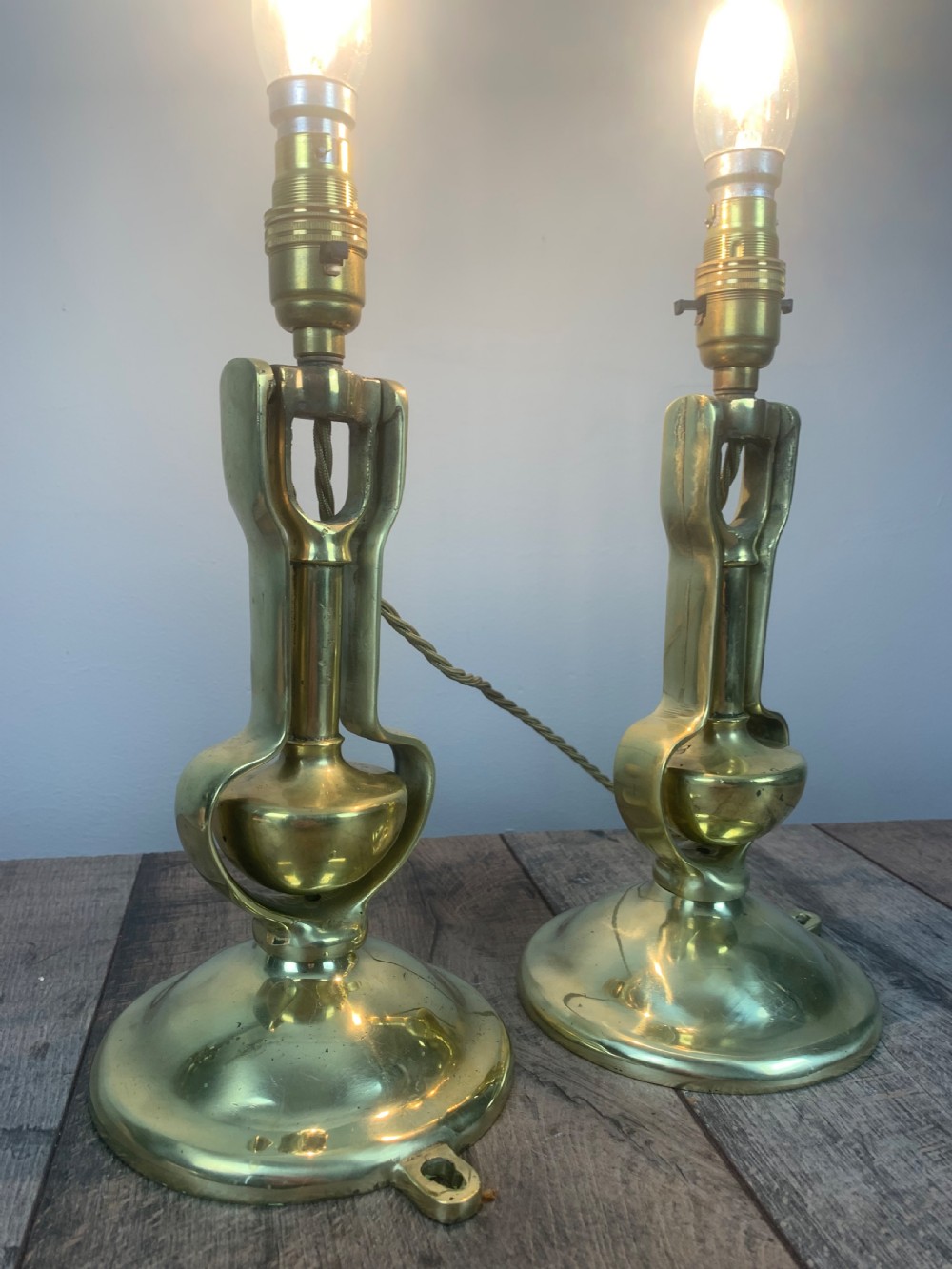 Pair of Heavy Brass Gimbal Table Lamps, Rewired and Pat tested  View II
