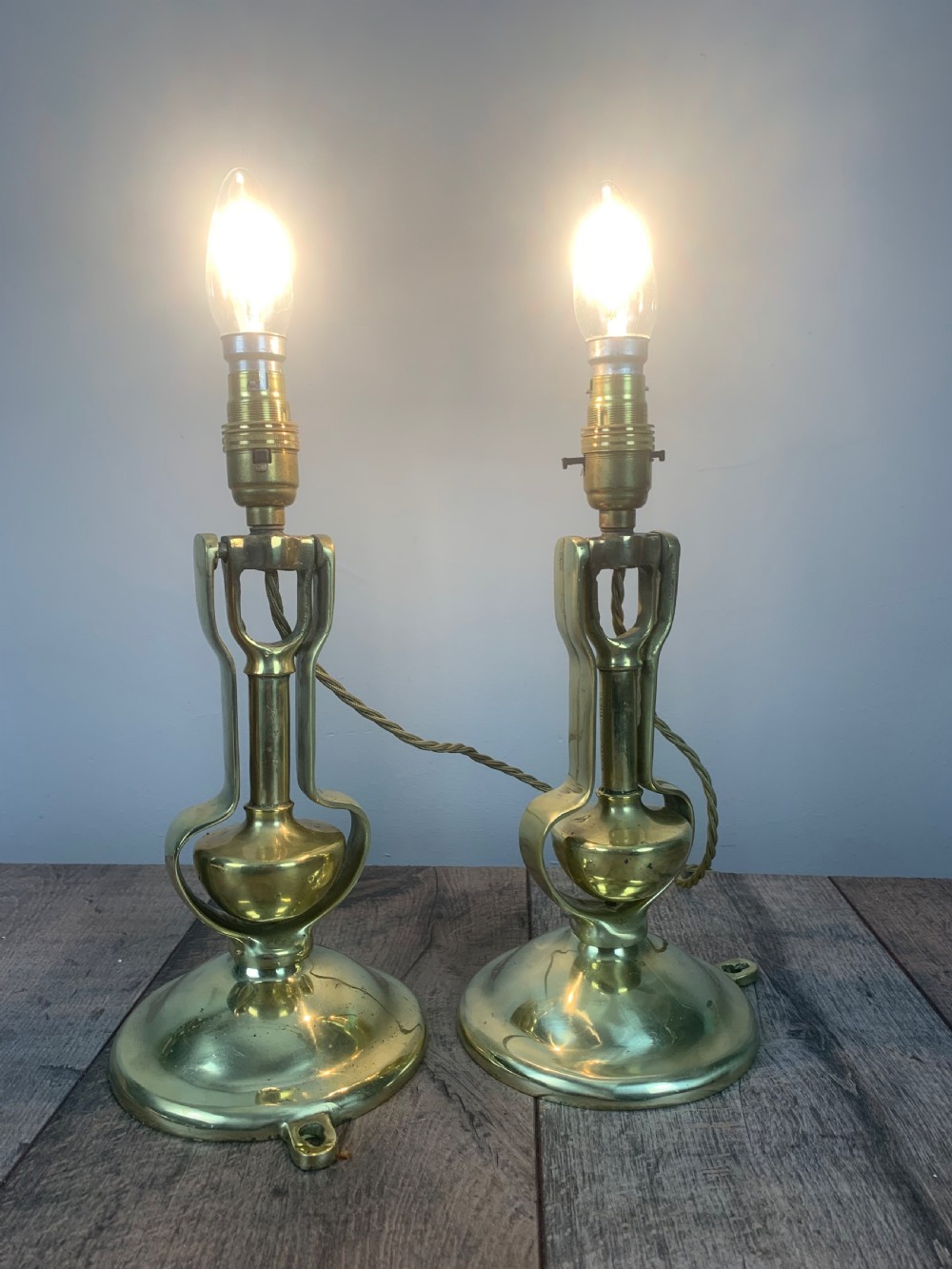 Pair of Heavy Brass Gimbal Table Lamps, Rewired and Pat tested  View IV