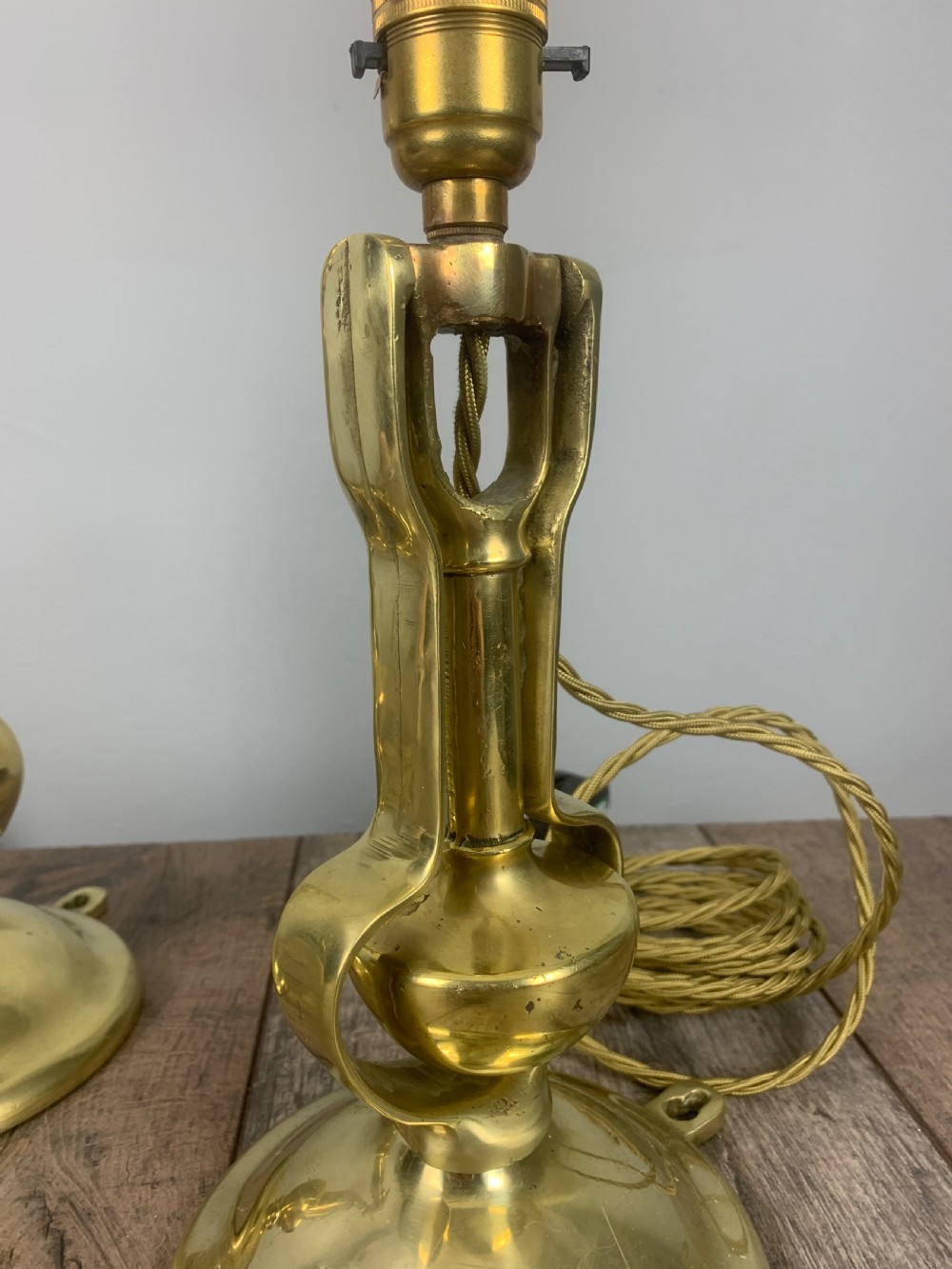 Pair of Heavy Brass Gimbal Table Lamps, Rewired and Pat tested  View V