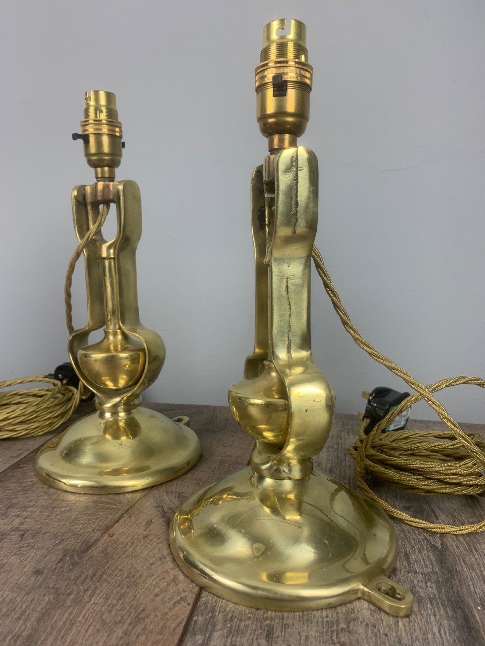 Pair of Heavy Brass Gimbal Table Lamps, Rewired and Pat tested  View VII