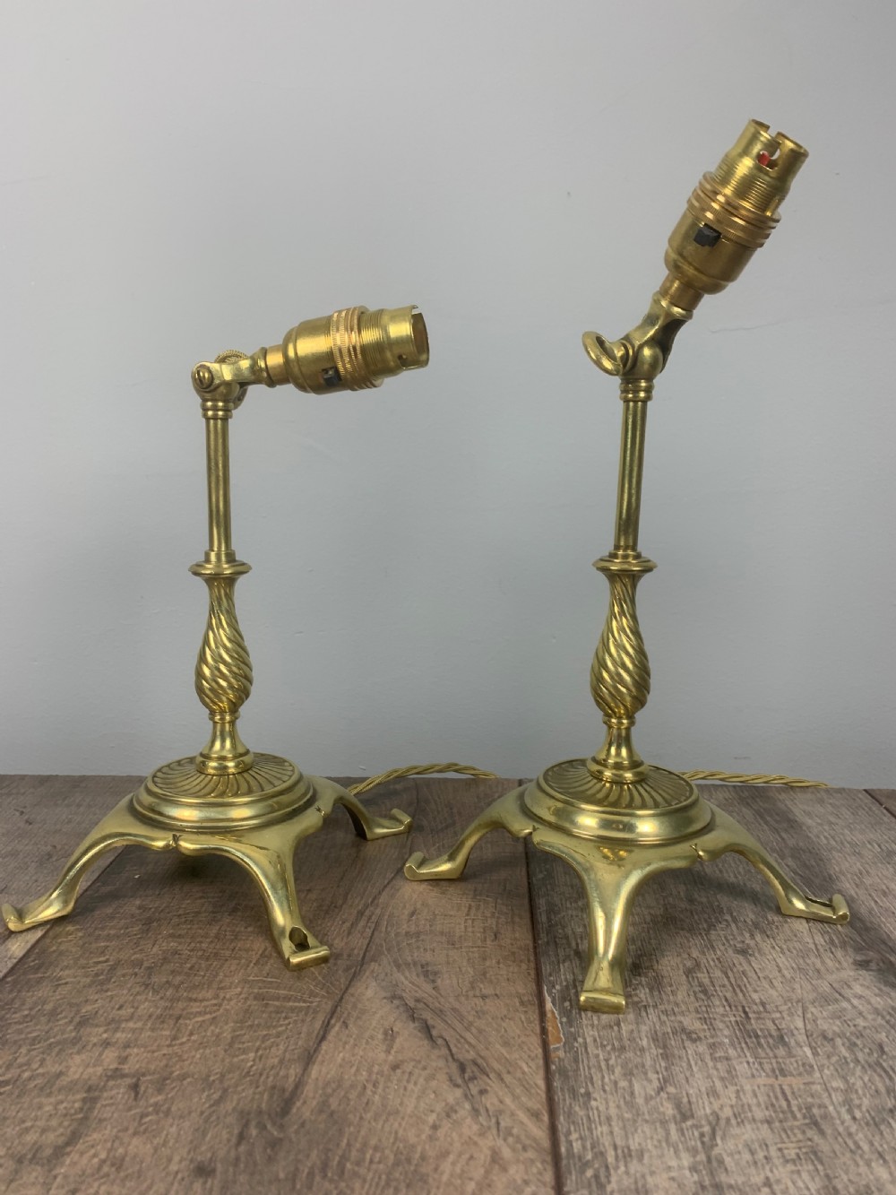 Pair of Adjustable Edwardian Brass Pullman Table Lamp, Rewired and Pat tested 