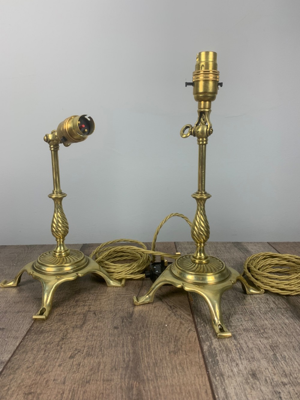 Pair of Adjustable Edwardian Brass Pullman Table Lamp, Rewired and Pat tested  View II