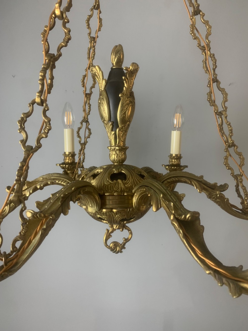 French 6 Light Bronze Antique Chandelier on Chains, Rewired  View VII