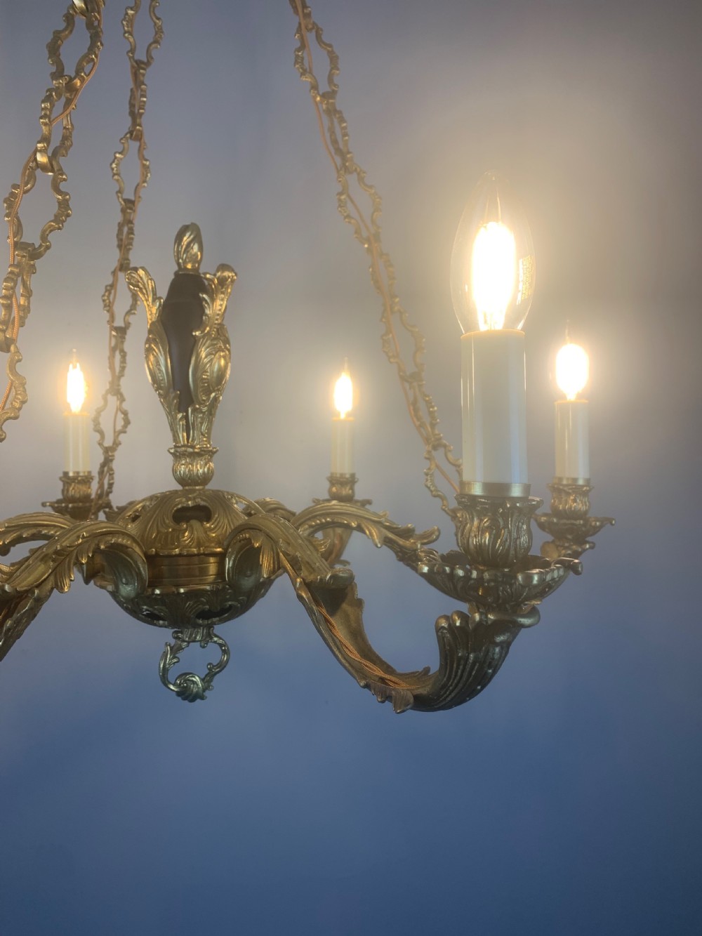 French 6 Light Bronze Antique Chandelier on Chains, Rewired  View VIII