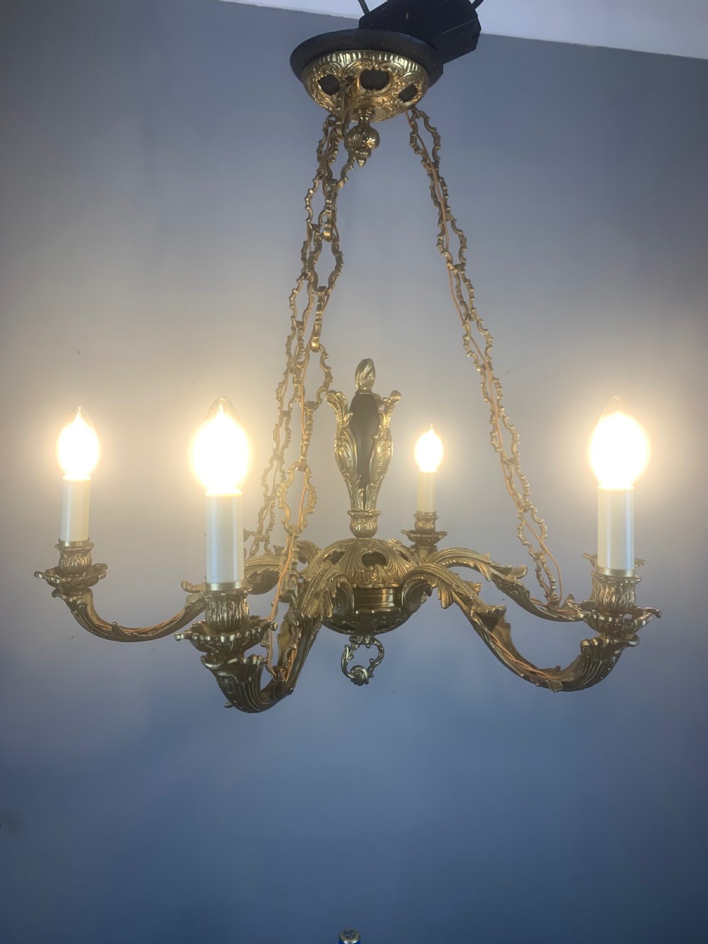 French 6 Light Bronze Antique Chandelier on Chains, Rewired  View IX