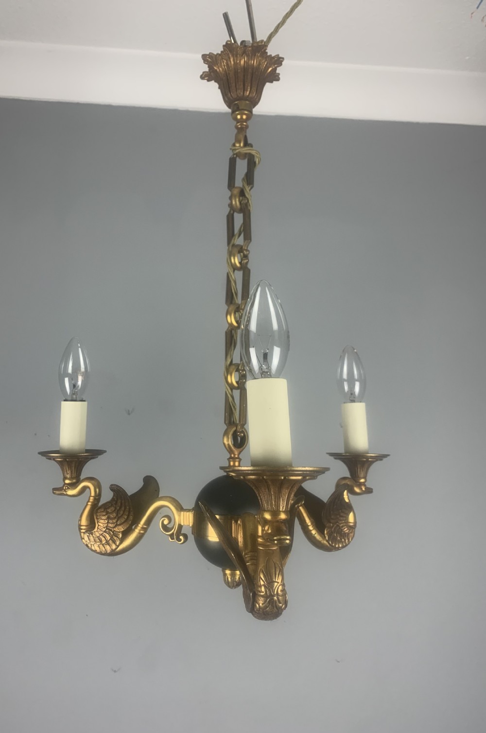 French Empire Antique Chandelier, Ceiling Light, 3 Arm View III
