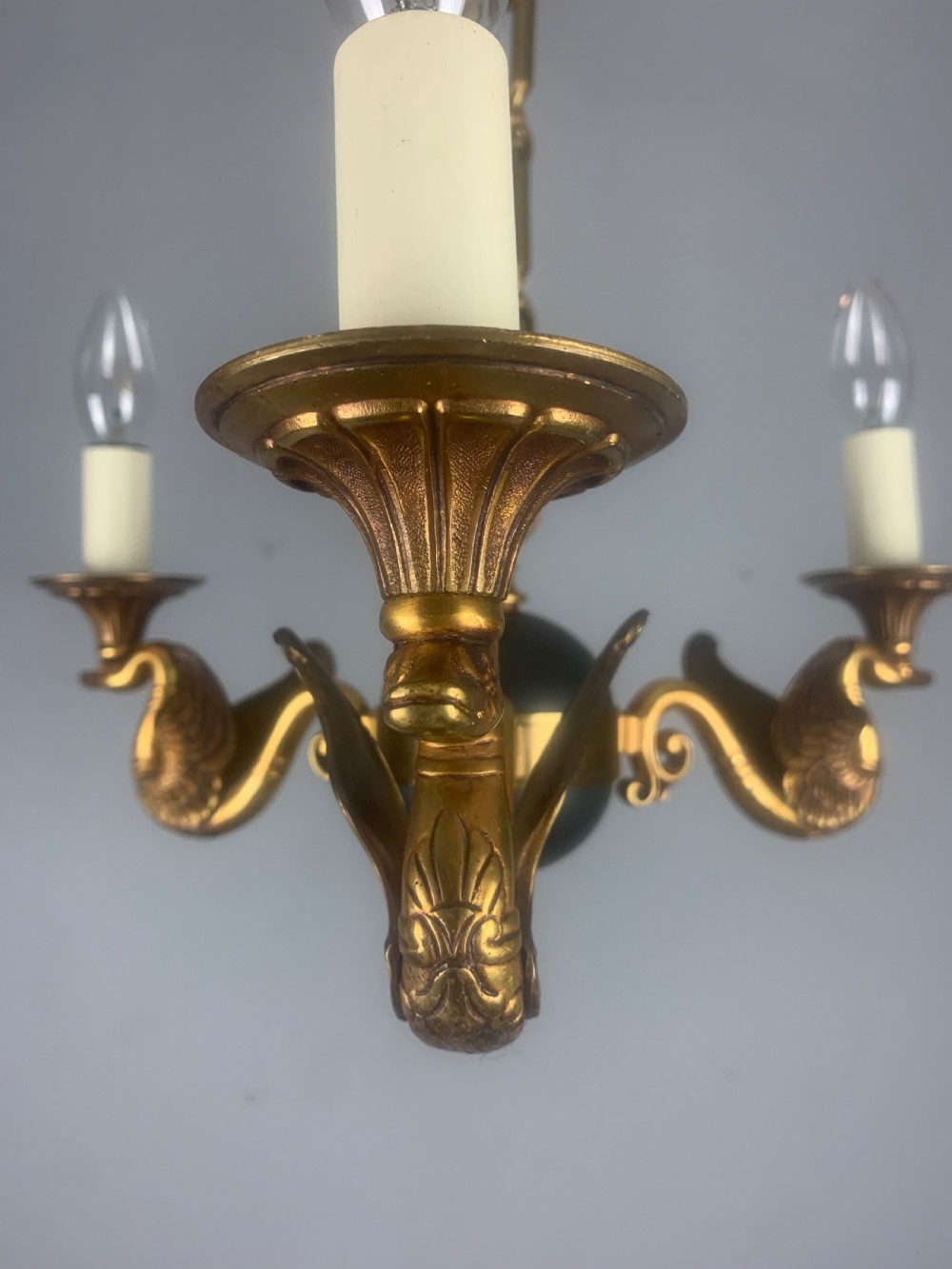 French Empire Antique Chandelier, Ceiling Light, 3 Arm View VII