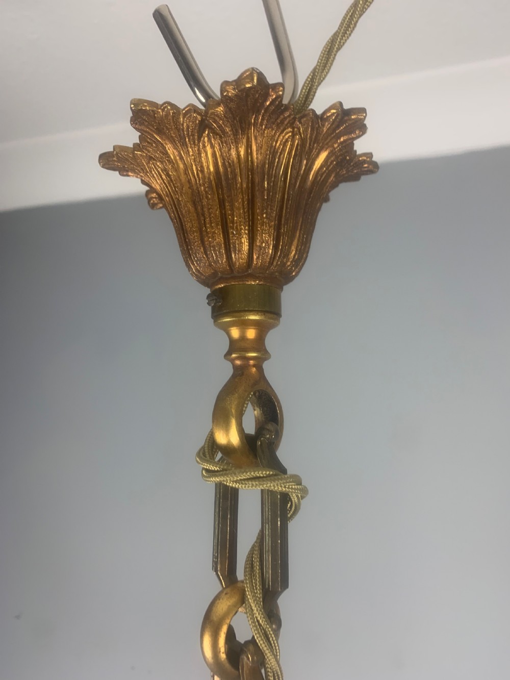 French Empire Antique Chandelier, Ceiling Light, 3 Arm View X