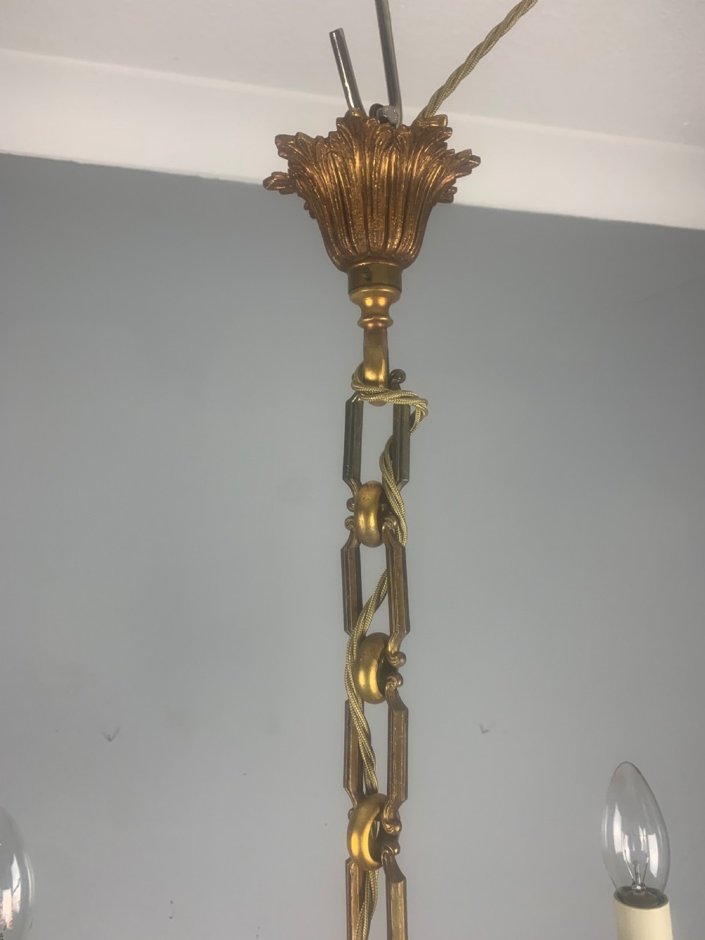 French Empire Antique Chandelier, Ceiling Light, 3 Arm View XIII