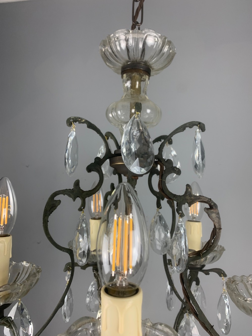 French Aged Brass 5 Arm Antique Birdcage Chandelier  View VII