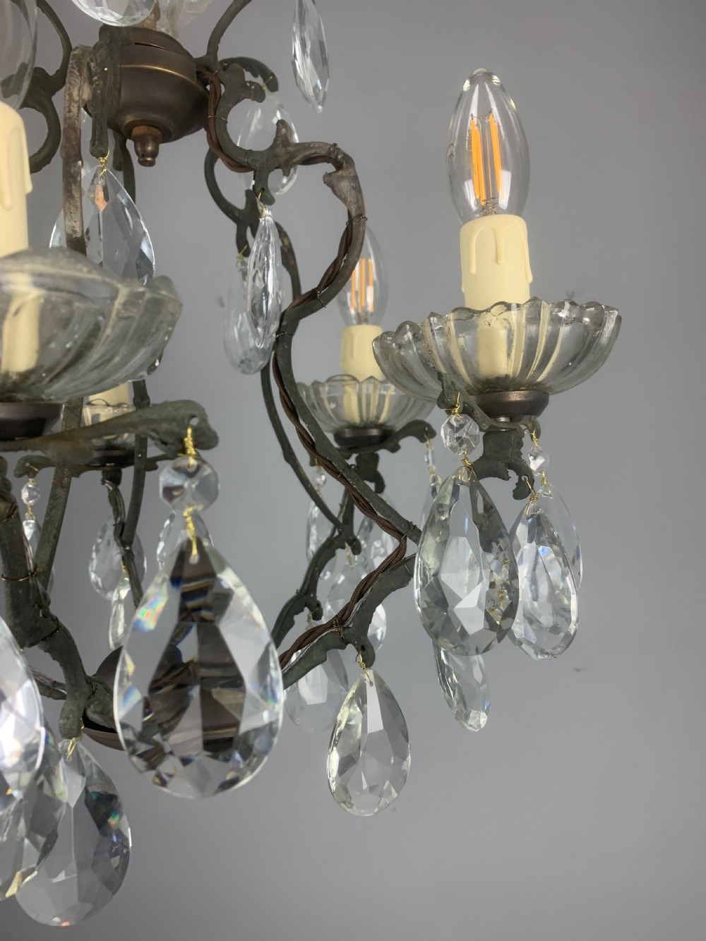 French Aged Brass 5 Arm Antique Birdcage Chandelier  View VIII
