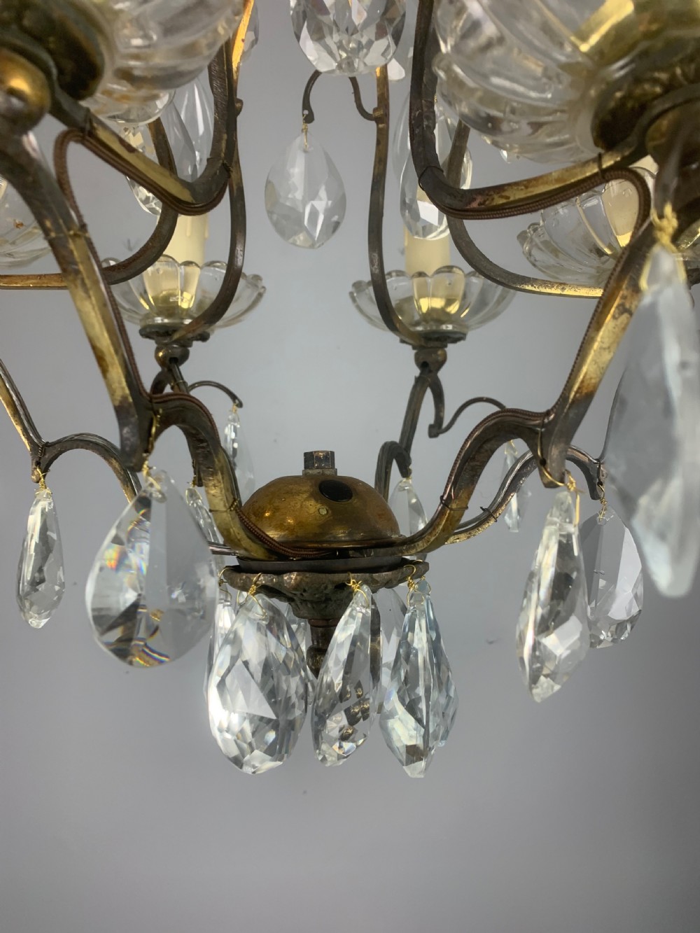 French Aged Brass 6 Arm Antique Birdcage Chandelier View VI
