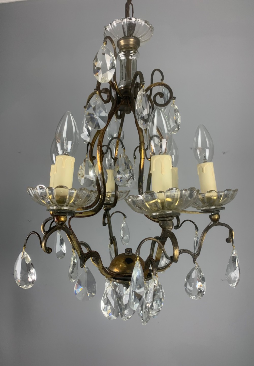 French Aged Brass 6 Arm Antique Birdcage Chandelier View VIII