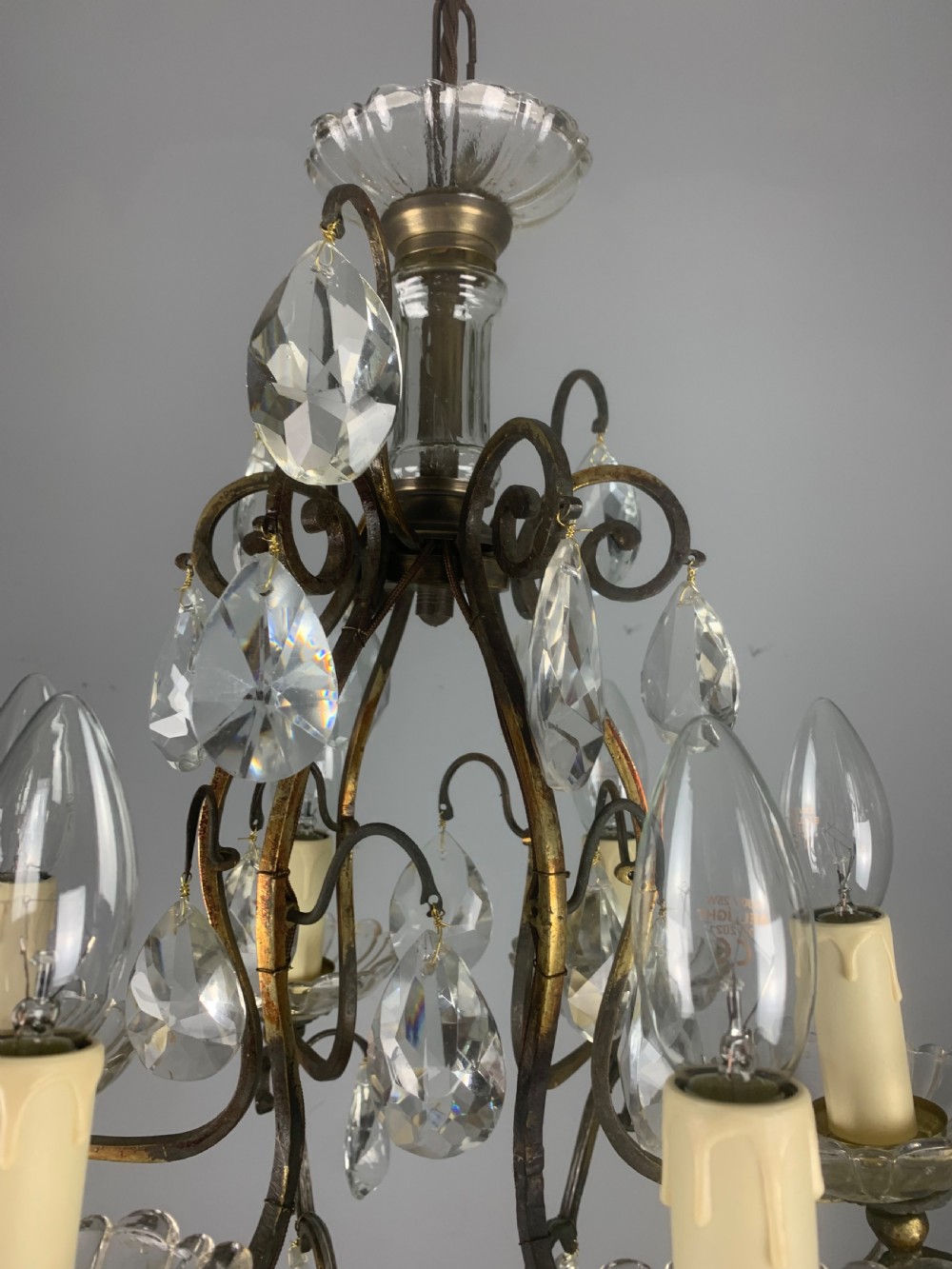 French Aged Brass 6 Arm Antique Birdcage Chandelier View IX