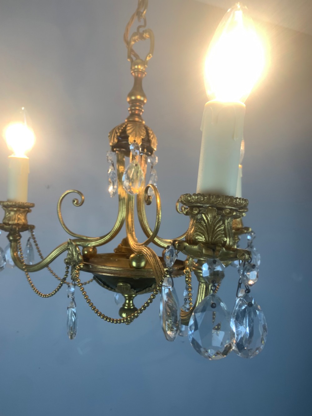 French 3 Light Antique Chandelier  View II