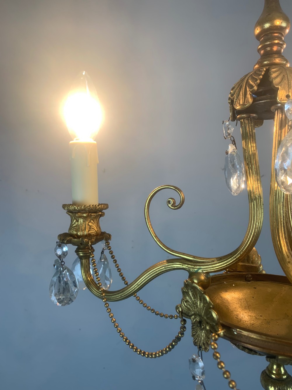 French 3 Light Antique Chandelier  View III