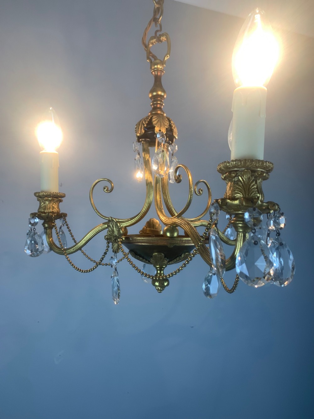 French 3 Light Antique Chandelier  View V