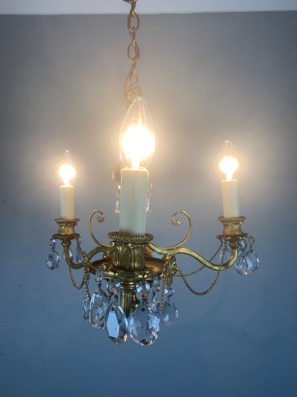 French 3 Light Antique Chandelier  View VI
