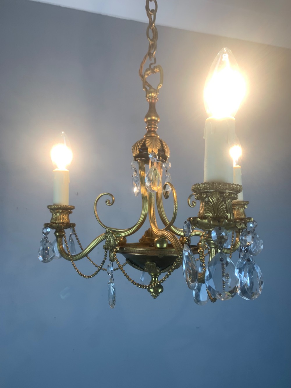 French 3 Light Antique Chandelier  View VII