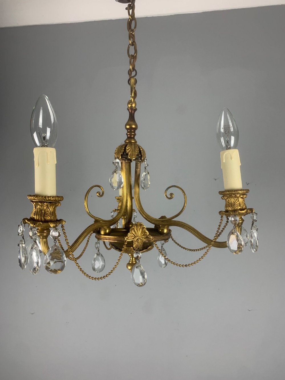 French 3 Light Antique Chandelier  View XII