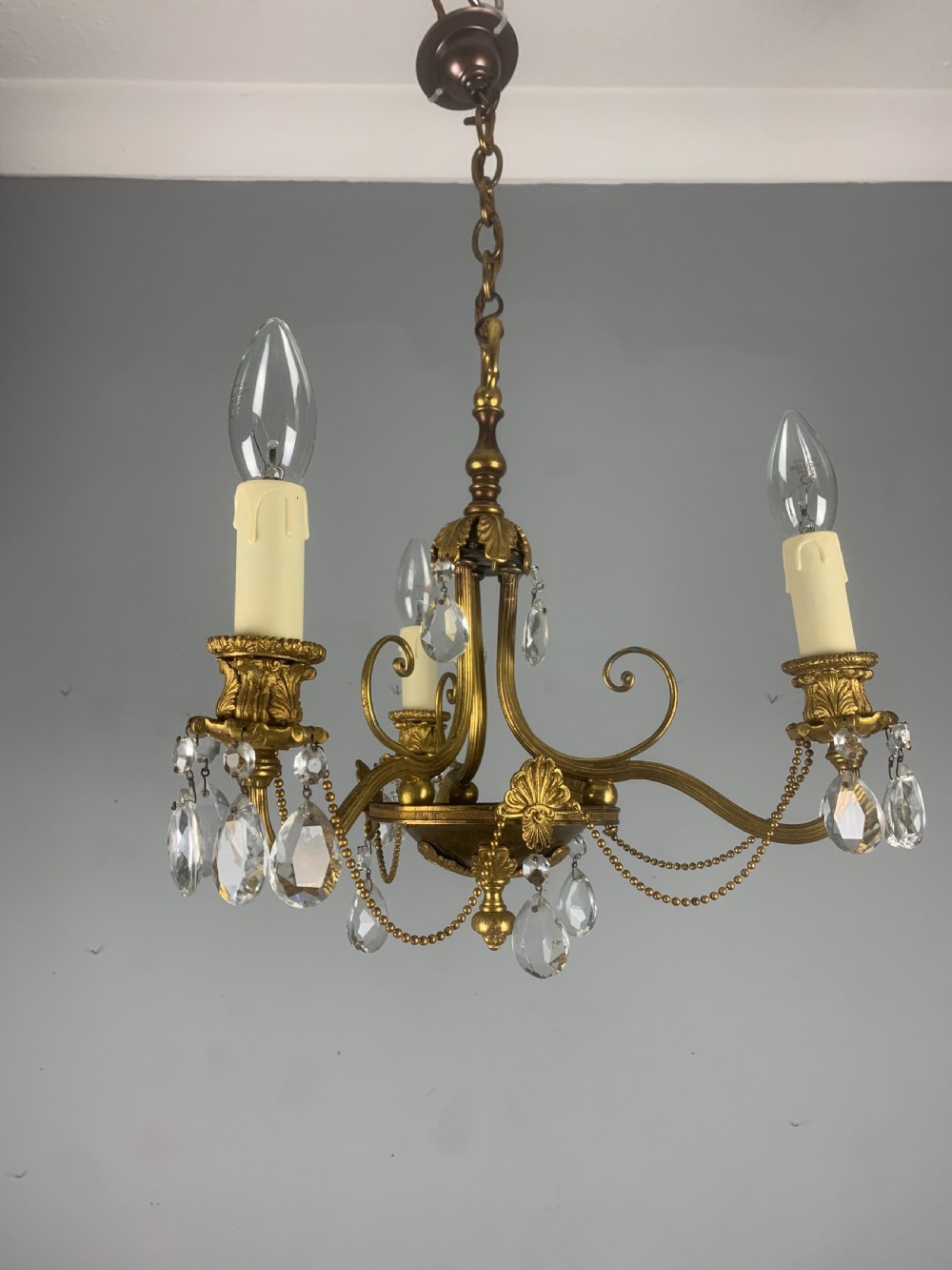 French 3 Light Antique Chandelier  View XIII