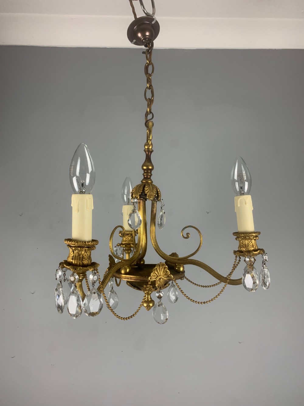 French 3 Light Antique Chandelier  View XIV