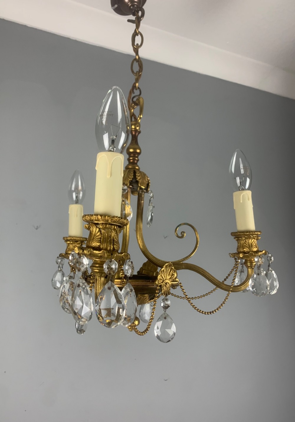 French 3 Light Antique Chandelier  View XV