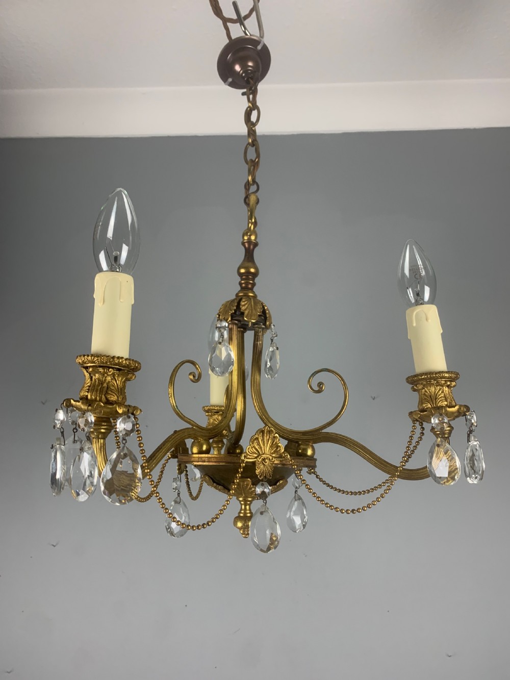 French 3 Light Antique Chandelier  View XVI