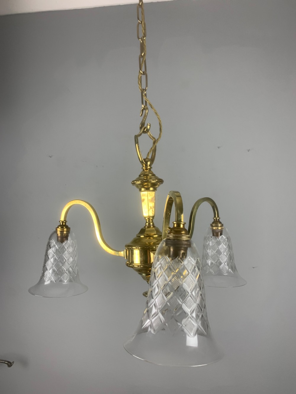 Edwardian 3 Light Chandelier with Shades View XIV