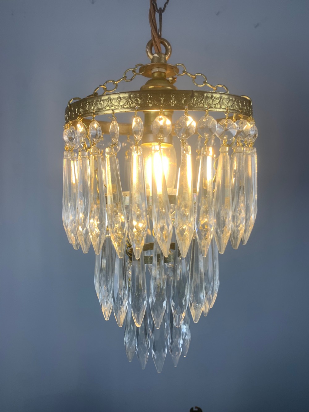 Three Tier Glass Chandelier, Ceiling Light  View II