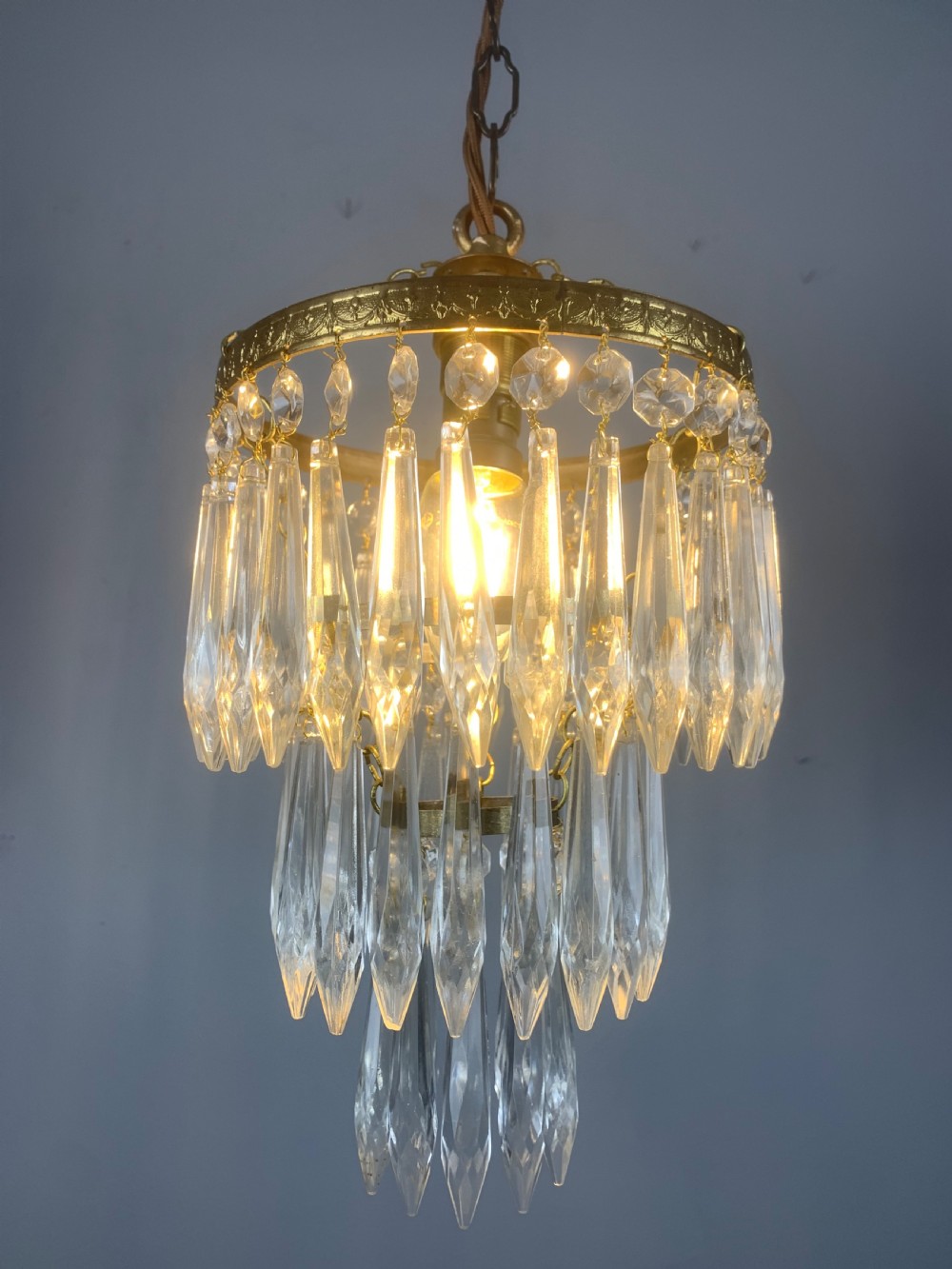 Three Tier Glass Chandelier, Ceiling Light  View III