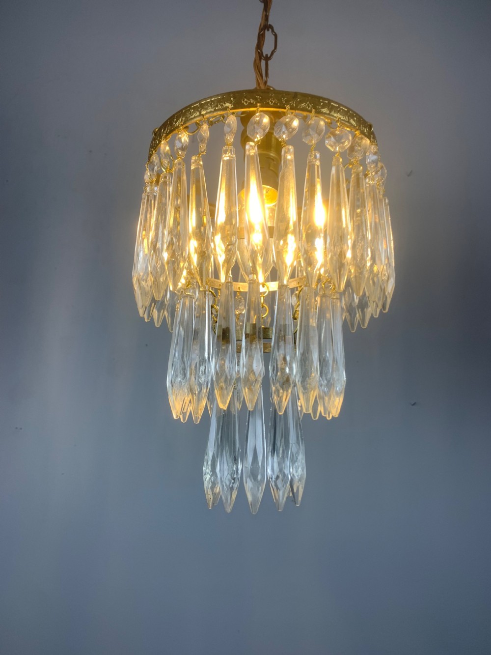 Three Tier Glass Chandelier, Ceiling Light  View IV