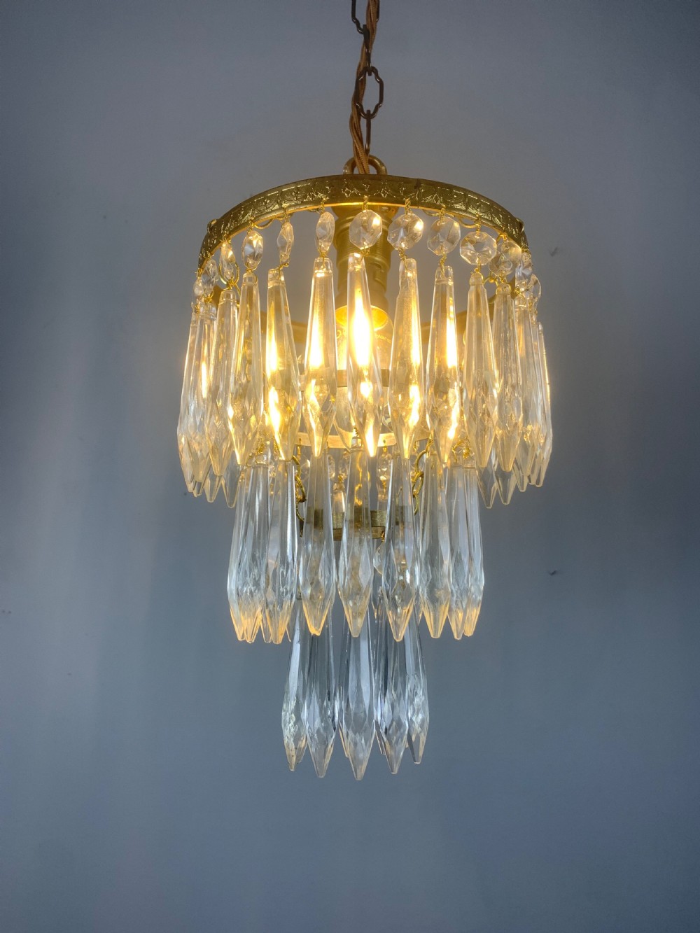 Three Tier Glass Chandelier, Ceiling Light  View V