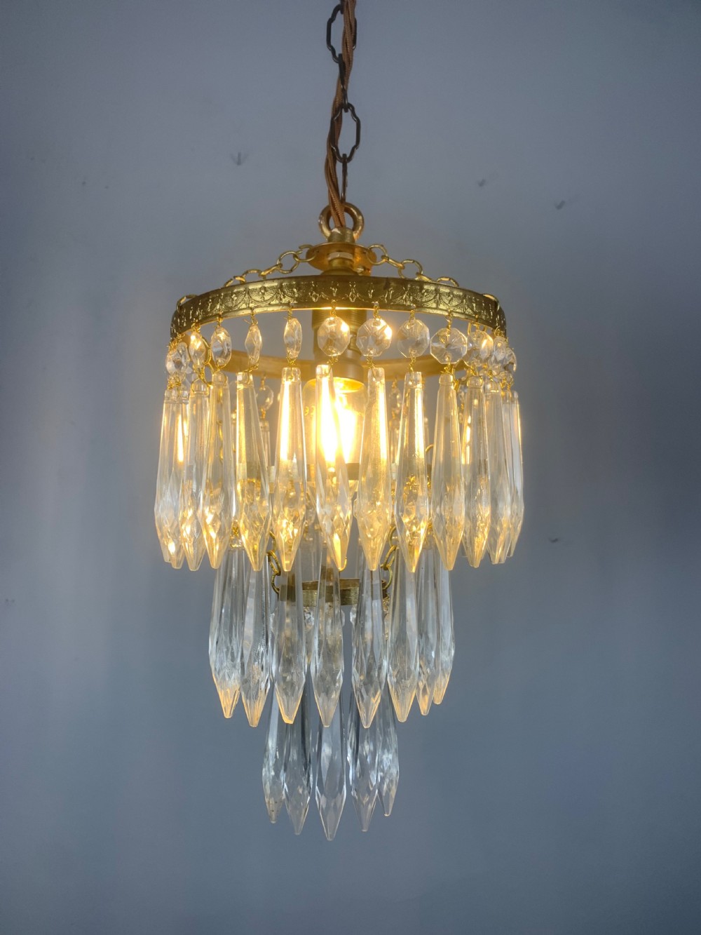 Three Tier Glass Chandelier, Ceiling Light  View VI