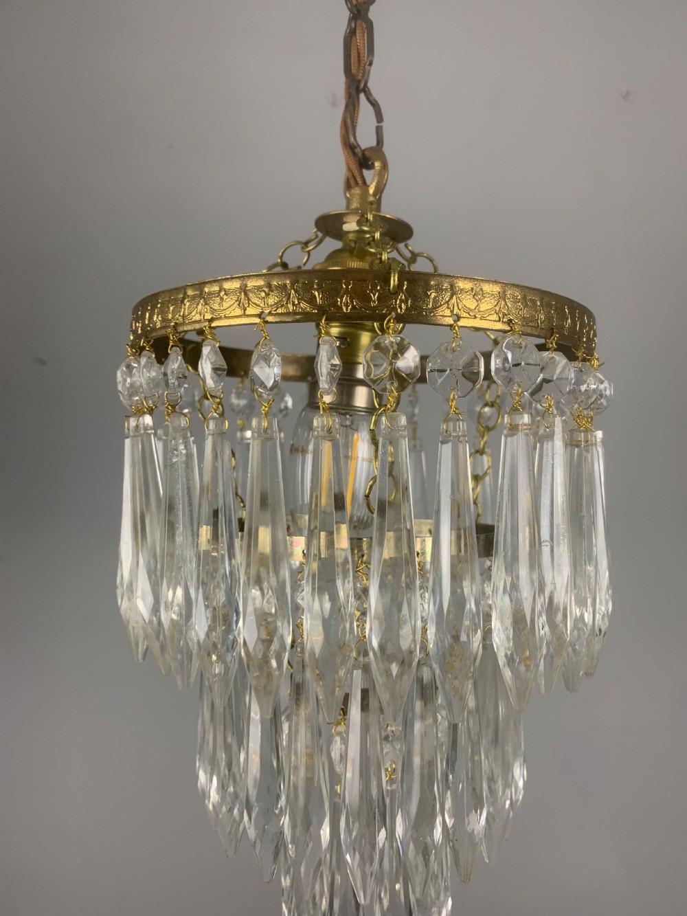 Three Tier Glass Chandelier, Ceiling Light  View X