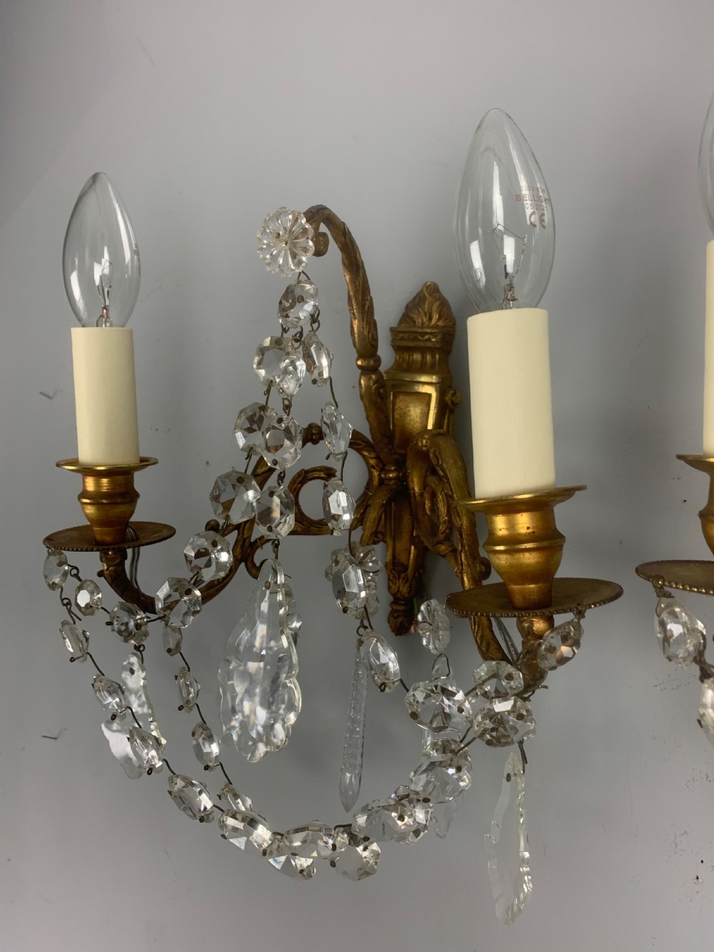 Pair of French Antique Wall Lights with Crystals View VII