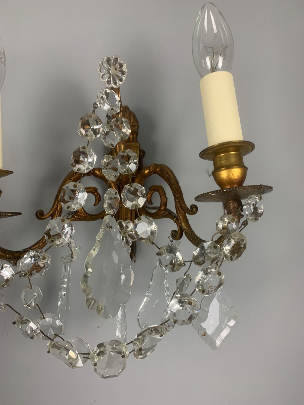 Pair of French Antique Wall Lights with Crystals View VIII