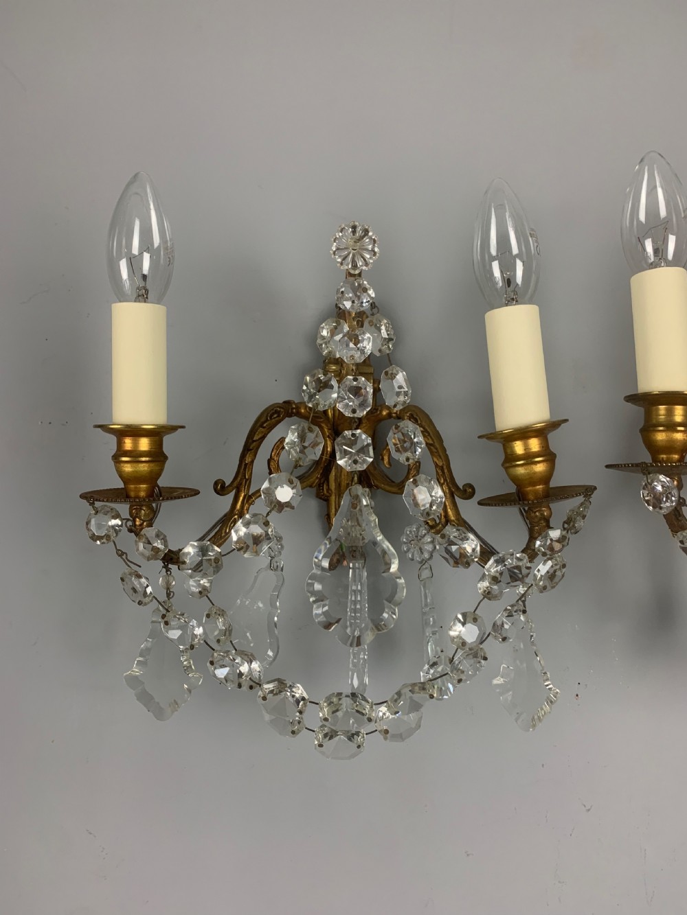 Pair of French Antique Wall Lights with Crystals View XI
