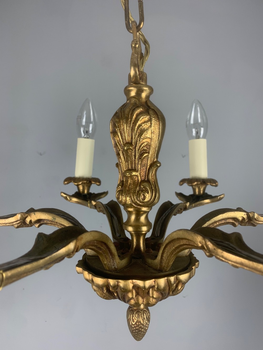 French 6 Light Gilt Brass Chandelier  View III