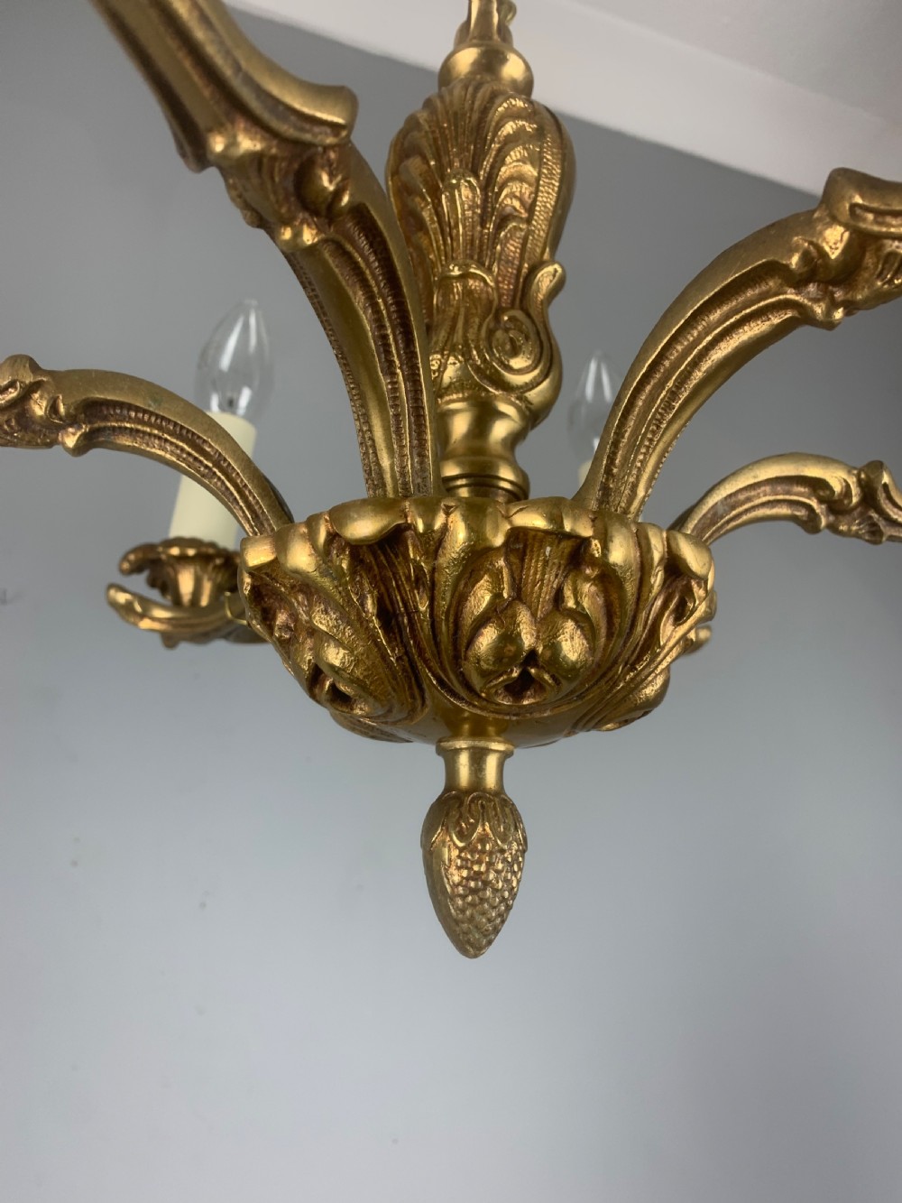 French 6 Light Gilt Brass Chandelier  View IV